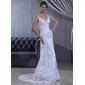 Tubino Scollatura a V Sweep treno raso Pizzo Abito per matrimonio con Increspature Perline (002011630)