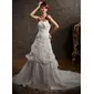 A-Line/Princess Strapless Chapel Train Organza Satin Wedding Dress With Ruffle Appliques Flower(s) (002000647) A-Line/Princess Strapless Chapel Train Organza Satin Wedding Dress With Ruffle Appliques Flower(s) (002000647)
