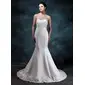 Empire Sweetheart Court Train Satin Wedding Dress With Ruffle Lace Beadwork (002001161)