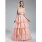A-Line/Princess Scalloped Neck Floor-Length Organza Prom Dress With Beading (018019465) A-Line/Princess Scalloped Neck Floor-Length Organza Prom Dress With Beading (018019465)