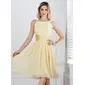 A-Line/Princess Scoop Neck Knee-Length Chiffon Charmeuse Bridesmaid Dress With Ruffle (007004142)