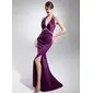 Sheath Halter Sweep Train Satin Evening Dress With Ruffle Beading Sequins (017014679)