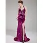 Mermaid Halter Sweep Train Sequined Prom Dress With Beading (018019684) Mermaid Halter Sweep Train Sequined Prom Dress With Beading (018019684)