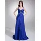 Sheath V-neck Sweep Train Charmeuse Prom Dress With Ruffle Beading (018002831) Sheath V-neck Sweep Train Charmeuse Prom Dress With Ruffle Beading (018002831)