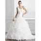 Ball-Gown One-Shoulder Court Train Organza Wedding Dress With Ruffle Flower(s) (002000590)