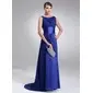 A-Line/Princess Scoop Neck Sweep Train Chiffon Charmeuse Evening Dress With Ruffle (017022545) A-Line/Princess Scoop Neck Sweep Train Chiffon Charmeuse Evening Dress With Ruffle (017022545)