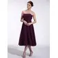 Império Sem alça Comprimento de chá Chiffon Vestido de madrinha com Pregueado Beading (007026270)