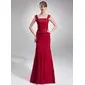 Mermaid Square Neckline Floor-Length Chiffon Lace Mother of the Bride Dress With Ruffle Beading (008006012)