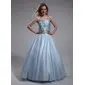 Ball-Gown One-Shoulder Floor-Length Tulle Charmeuse Prom Dress With Ruffle Beading (018025293)