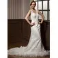 Mermaid V-neck Chapel Train Satin Tulle Wedding Dress With Lace Beadwork (002011605) Mermaid V-neck Chapel Train Satin Tulle Wedding Dress With Lace Beadwork (002011605)