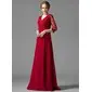 A-formet/Prinsesse V-hals Gulv lengde Chiffon Tulle Kjole til brudens mor med Frynse Blonde Beading (008004443)