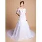 A-Line/Princess Off-the-Shoulder Cathedral Train Organza Satin Wedding Dress With Lace Beadwork (002011512) A-Line/Princess Off-the-Shoulder Cathedral Train Organza Satin Wedding Dress With Lace Beadwork (002011512)
