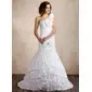 Mermaid One-Shoulder Sweep Train Taffeta Wedding Dress With Ruffle Beadwork Flower(s) (002021814) Mermaid One-Shoulder Sweep Train Taffeta Wedding Dress With Ruffle Beadwork Flower(s) (002021814)