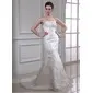 Mermaid Strapless Sweep Train Organza Satin Wedding Dress With Embroidery Beadwork Sequins (002000338)