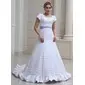 A-Line/Princess Scoop Neck Court Train Satin Lace Wedding Dress With Ruffle Sashes Beadwork (002000230) A-Line/Princess Scoop Neck Court Train Satin Lace Wedding Dress With Ruffle Sashes Beadwork (002000230)