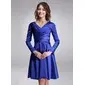 A-Line/Princess V-neck Knee-Length Charmeuse Kate Middleton Style With Ruffle (044020901)