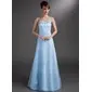 A-Line/Princess Floor-Length Organza Satin Bridesmaid Dress With Beading (007016762)