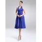 A-Line/Princess Halter Knee-Length Charmeuse Bridesmaid Dress With Ruffle (007020674)