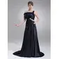 A-Line/Princess Off-the-Shoulder Court Train Charmeuse Prom Dress With Ruffle Appliques (018005100)