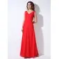 Tubo Decote V Vestidos longo Chifon Vestido de madrinha com Pregueado (007001861)