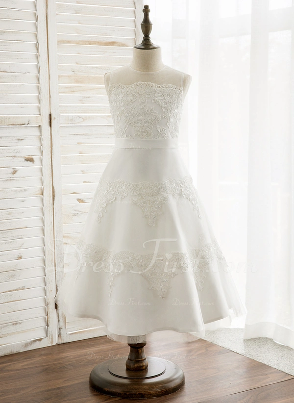 a line princess tea length flower girl dress