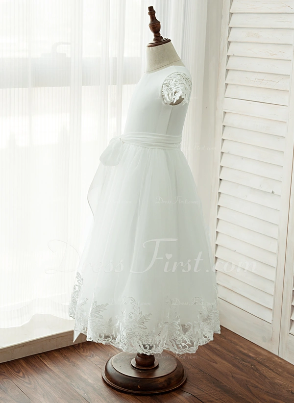a line princess tea length flower girl dress