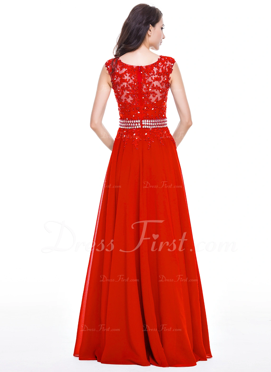 Flowy Scoop Chiffon Cape Lace Floor-length Dress Ivory