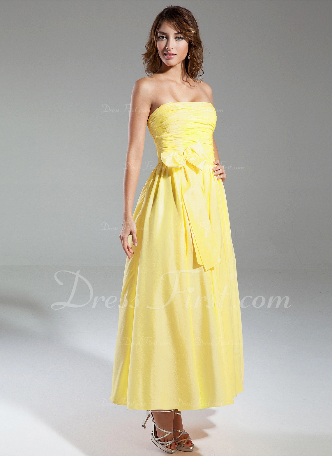 ALine/Princess Strapless AnkleLength Taffeta Bridesmaid Dress With