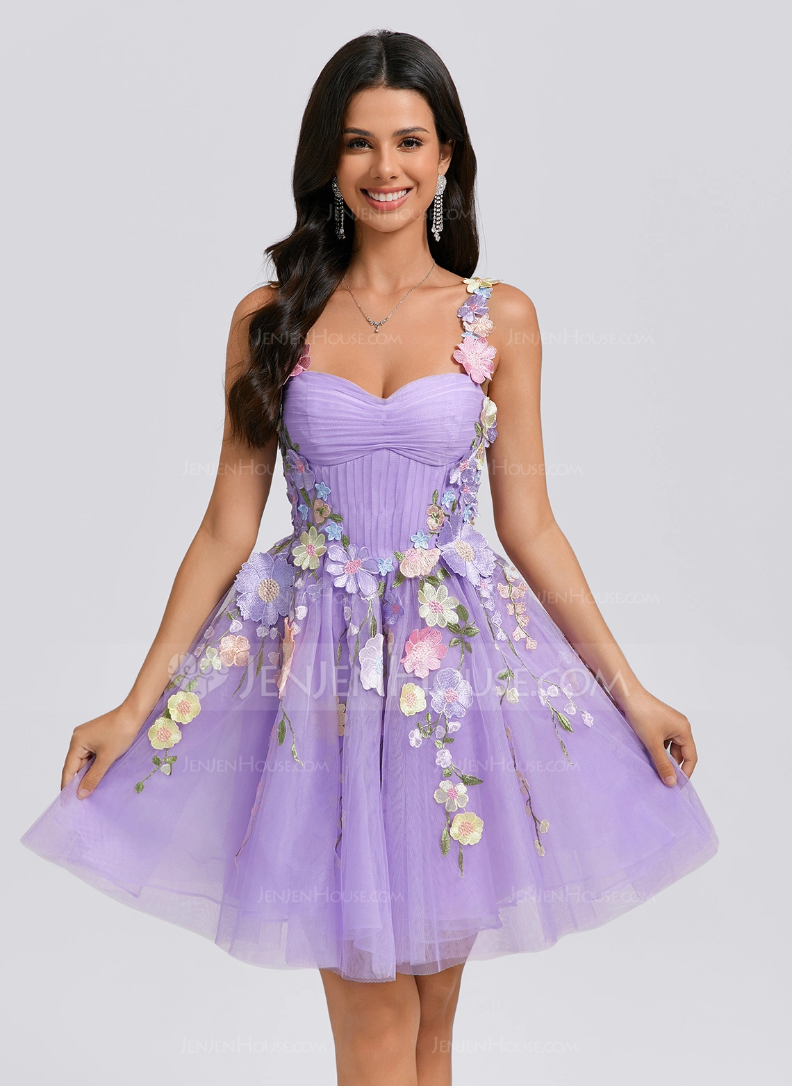 Ball-Gown/Princess Sweetheart Short Tulle Homecoming Dress With Pleated Flower 