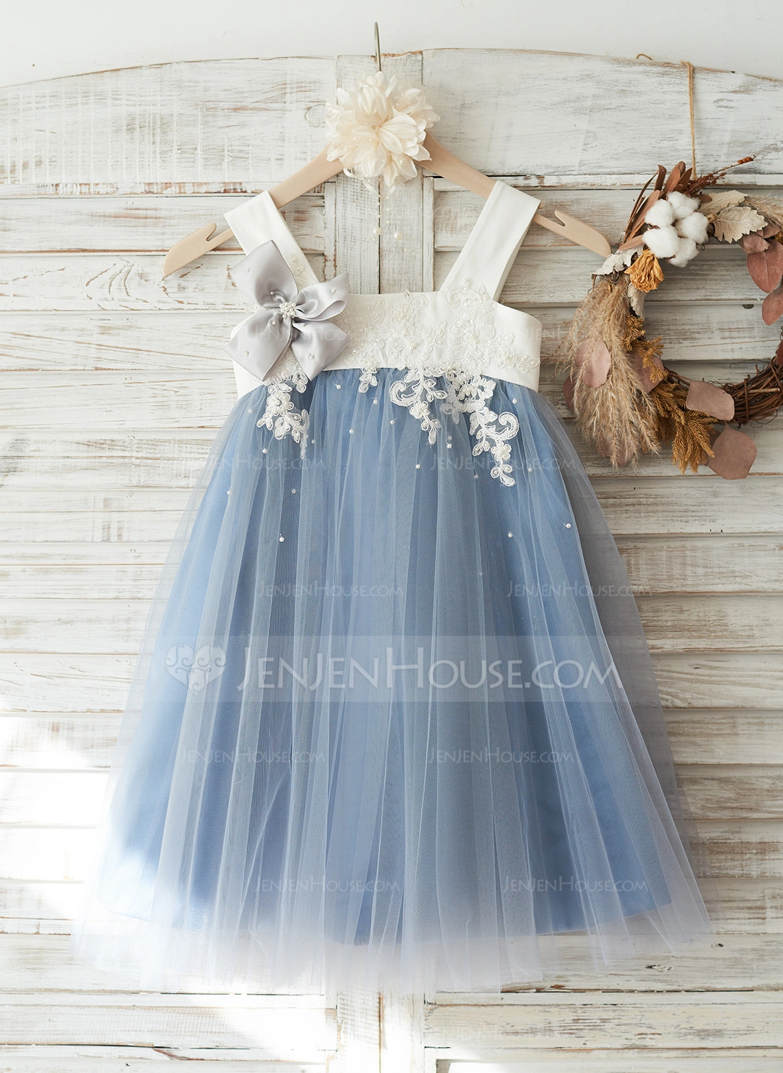 A-line kjole Knelengde Blonder/Tyll Kjoler til Barn 