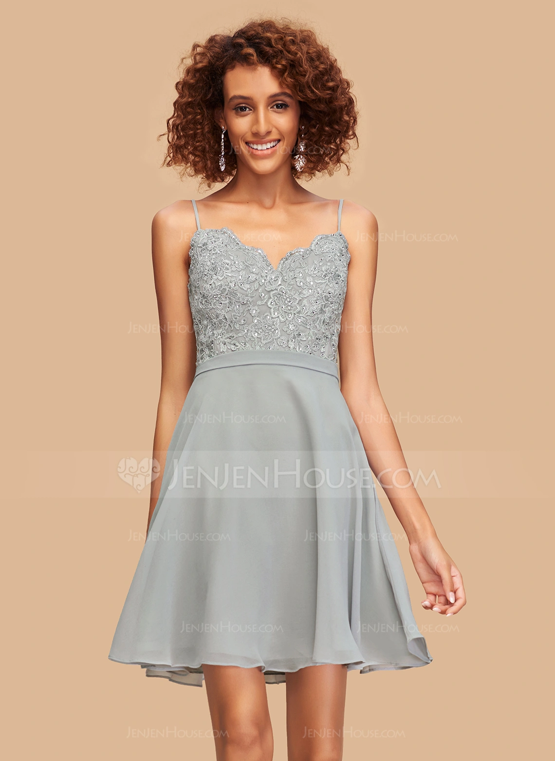 A-line kjole V-hals Kort/Mini Chiffong Blonder Skoleball Kjoler med Profilering 