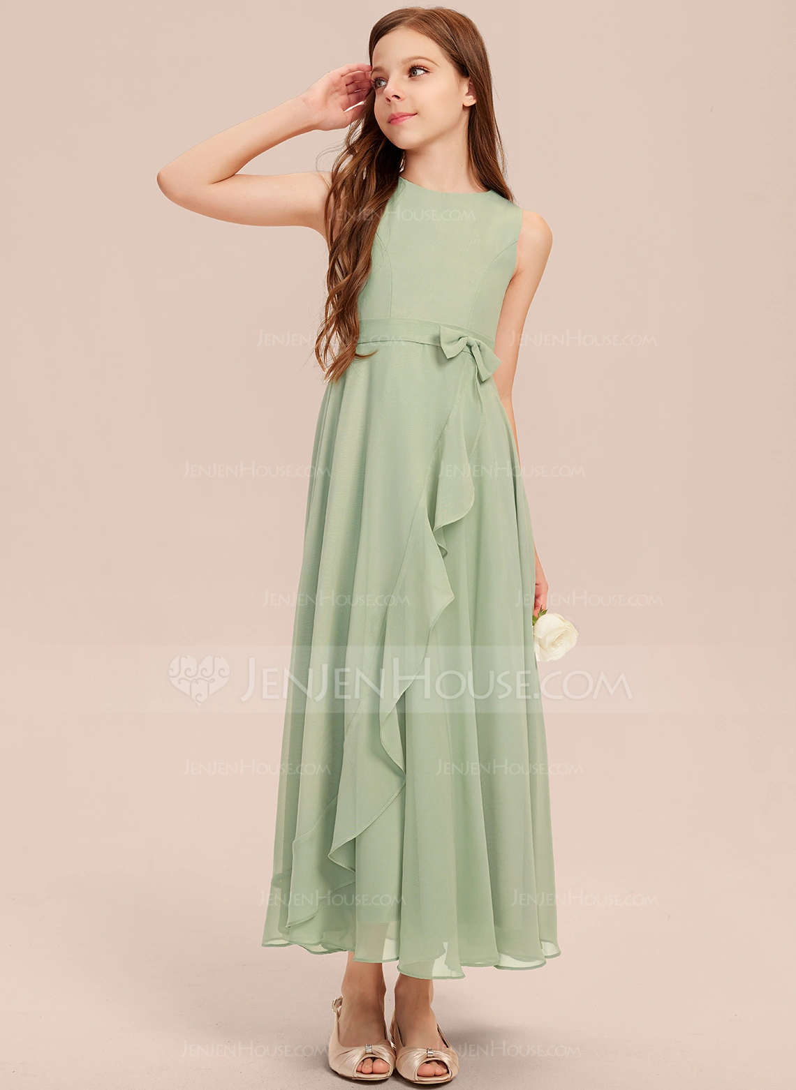 A-line Bow Chiffon Dress