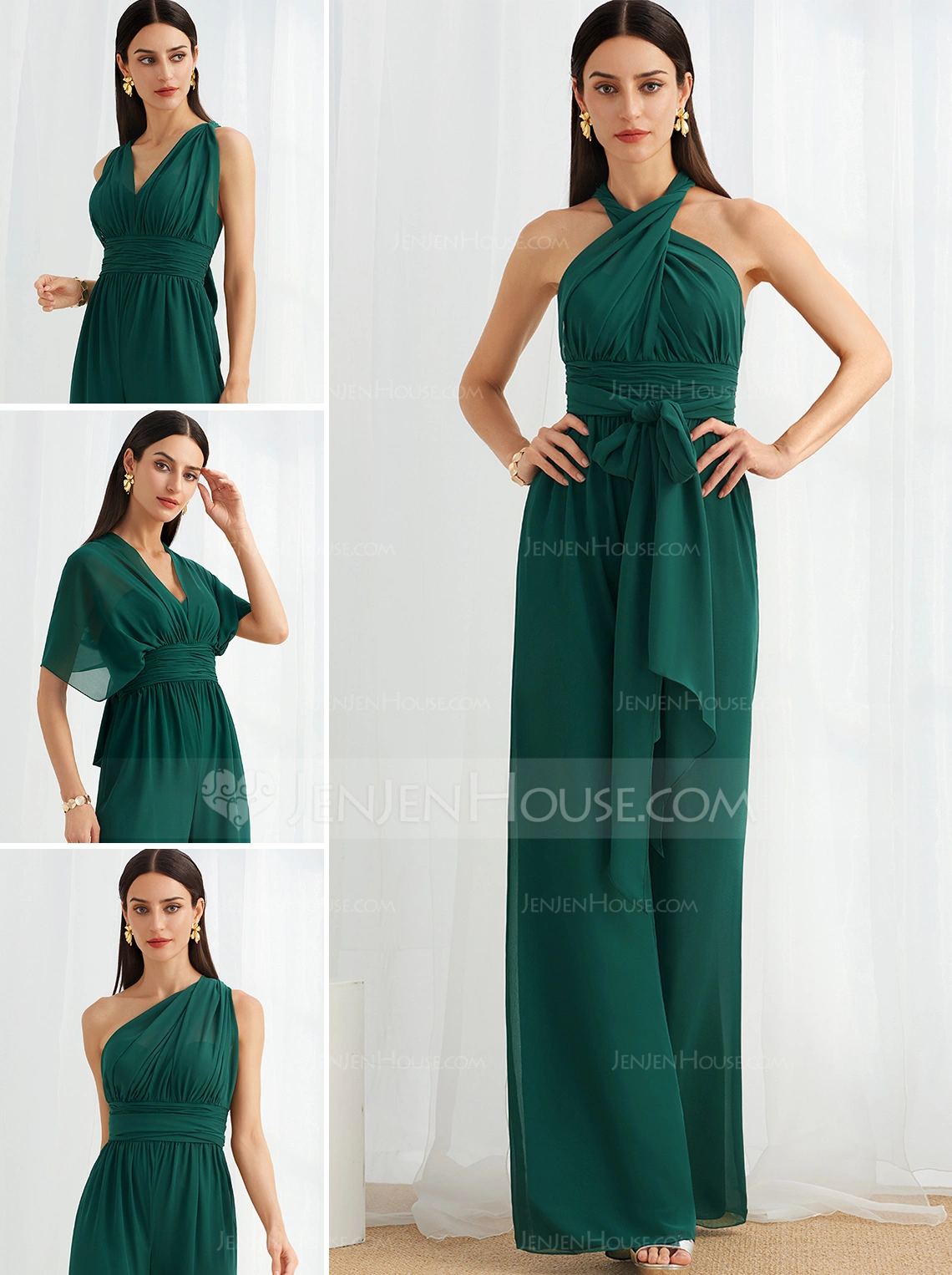 One Shoulder Ruffle Chiffon Jumpsuit