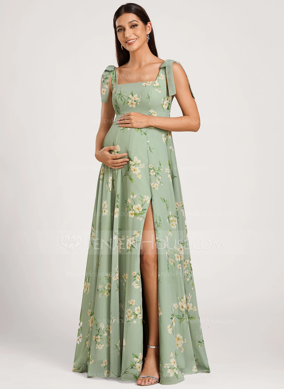 A-line Square Floor-Length Chiffon Maternity Dresses With Bow 