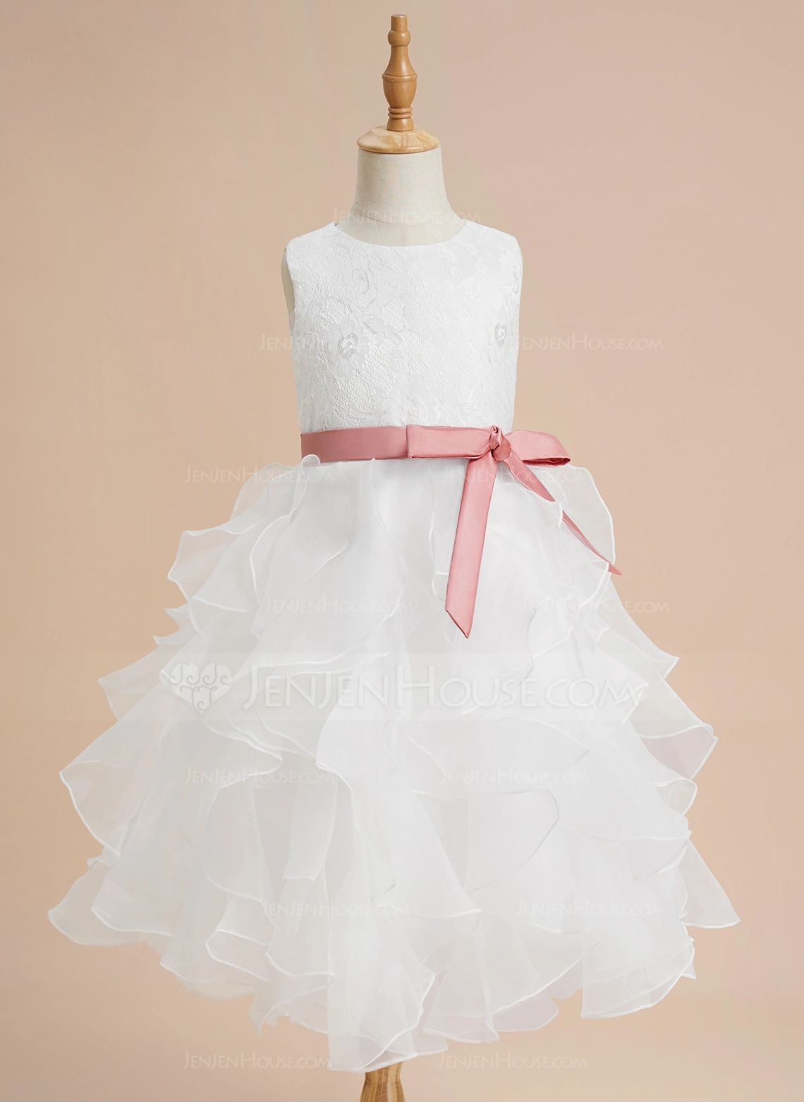 Tanssiaismekot/prinsessa pyöreä kaula-aukko polven alle organzanauha pitsi kukka tyttö mekot jossa satiininauhavöitä 