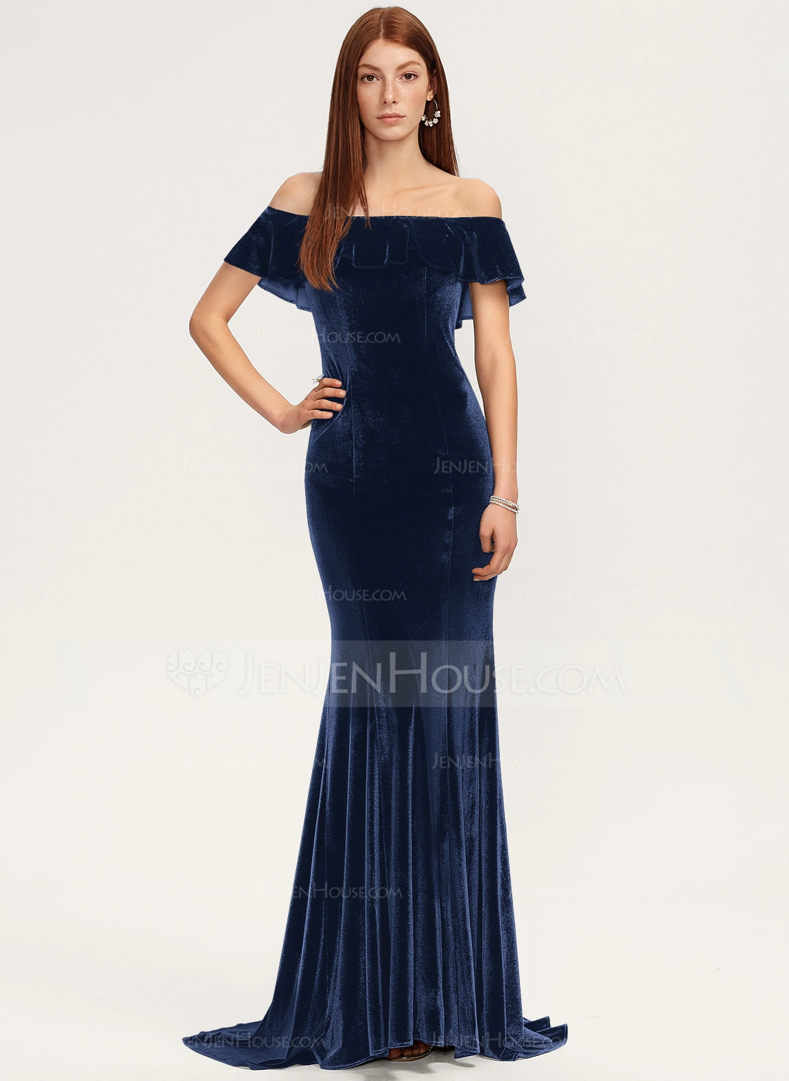 Meerjungfrau-Linie Carmen Pinsel-Schleppe Samt Brautjungfernkleid 