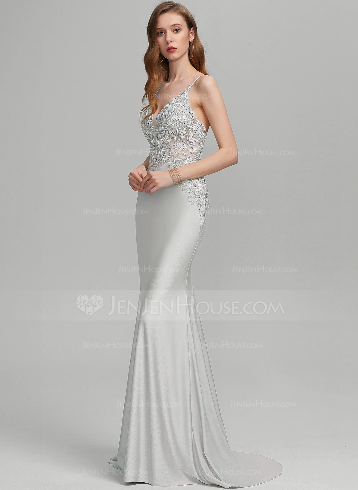 Trompet/Havfrue V-hals Sweep/Børste train Ballkjole med paljetter 