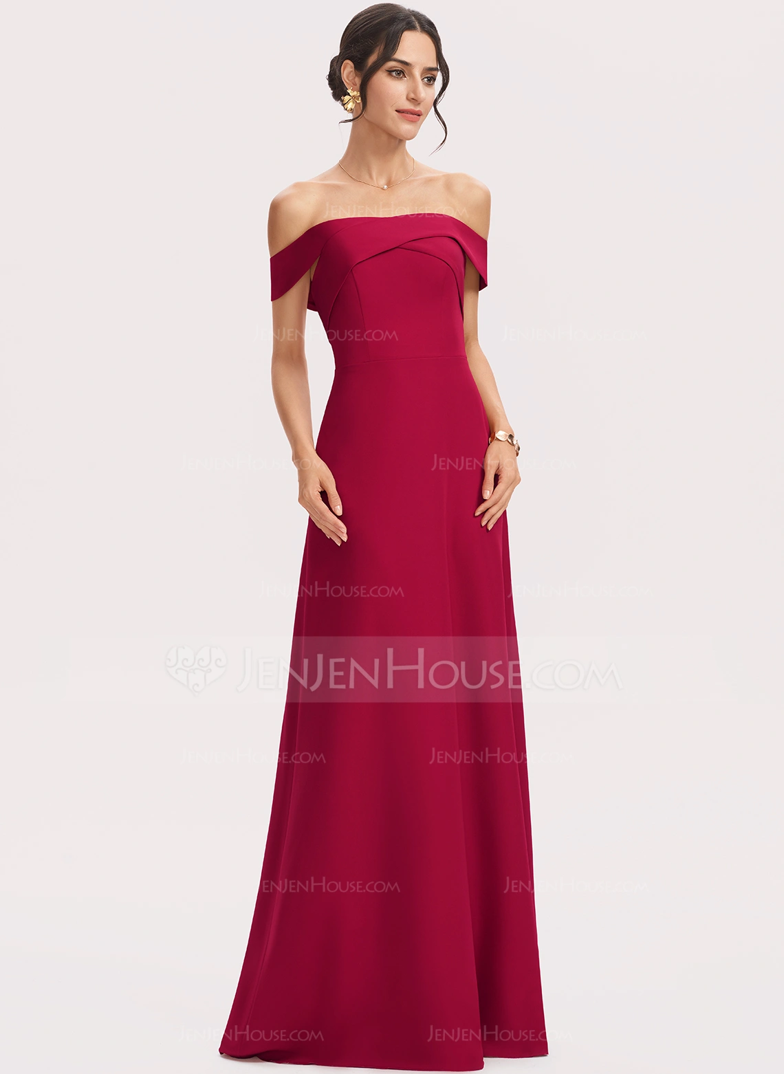 Linjeform Off-the-Shoulder Gulvlengde Brudepikekjole med Frynse 