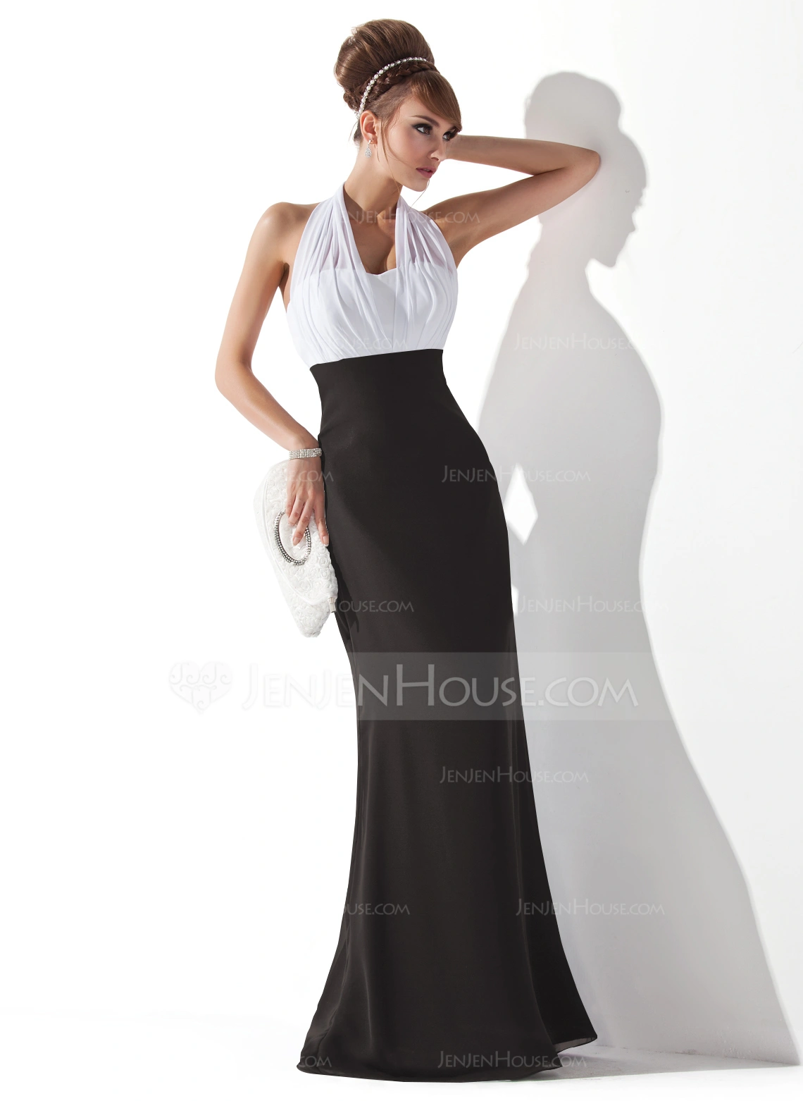 Kjole Maxi i Chiffon med Halterneck Plissert