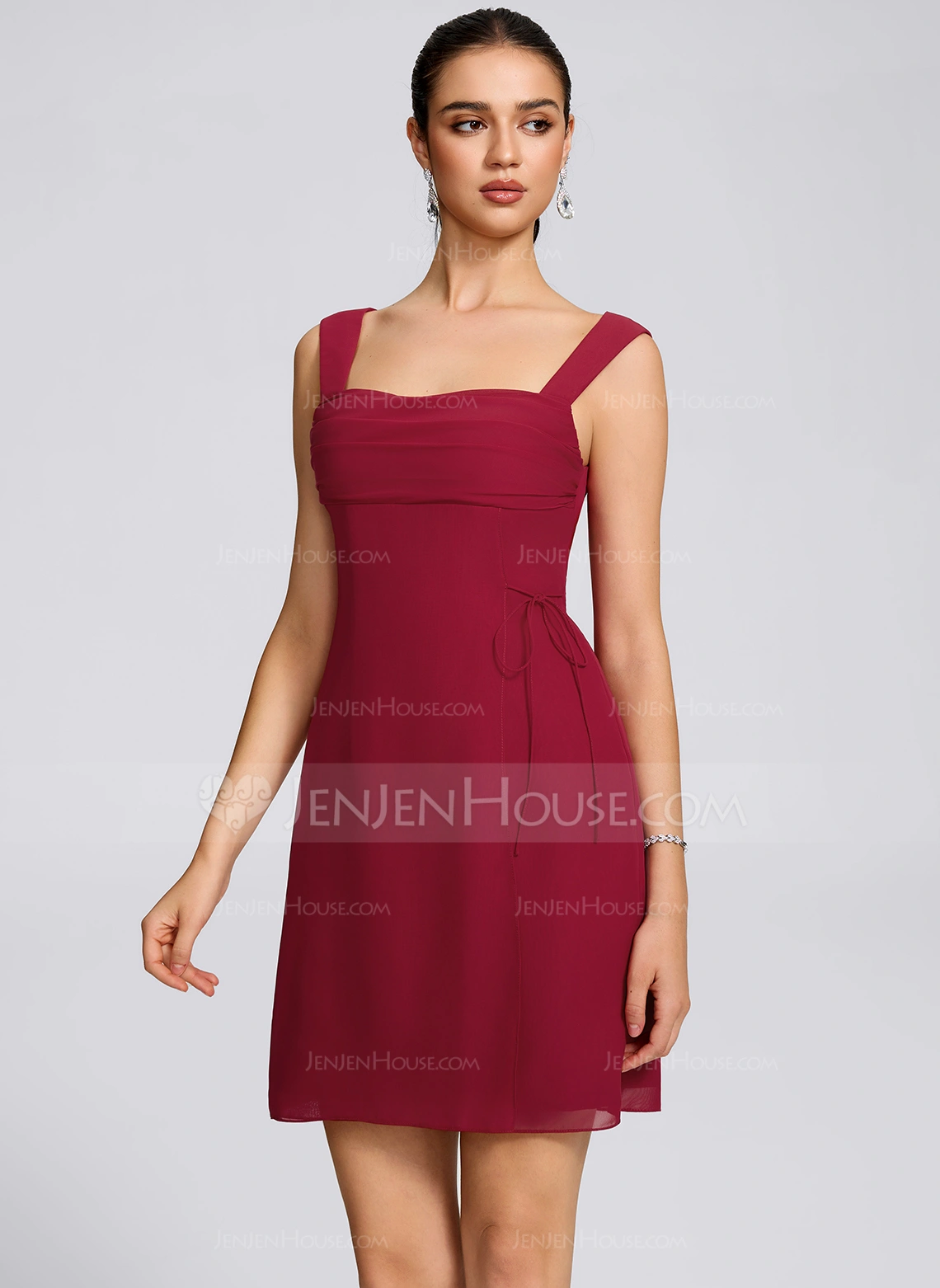 Sheath/Column Square Short Chiffon Homecoming Dress With Bow Pleated 