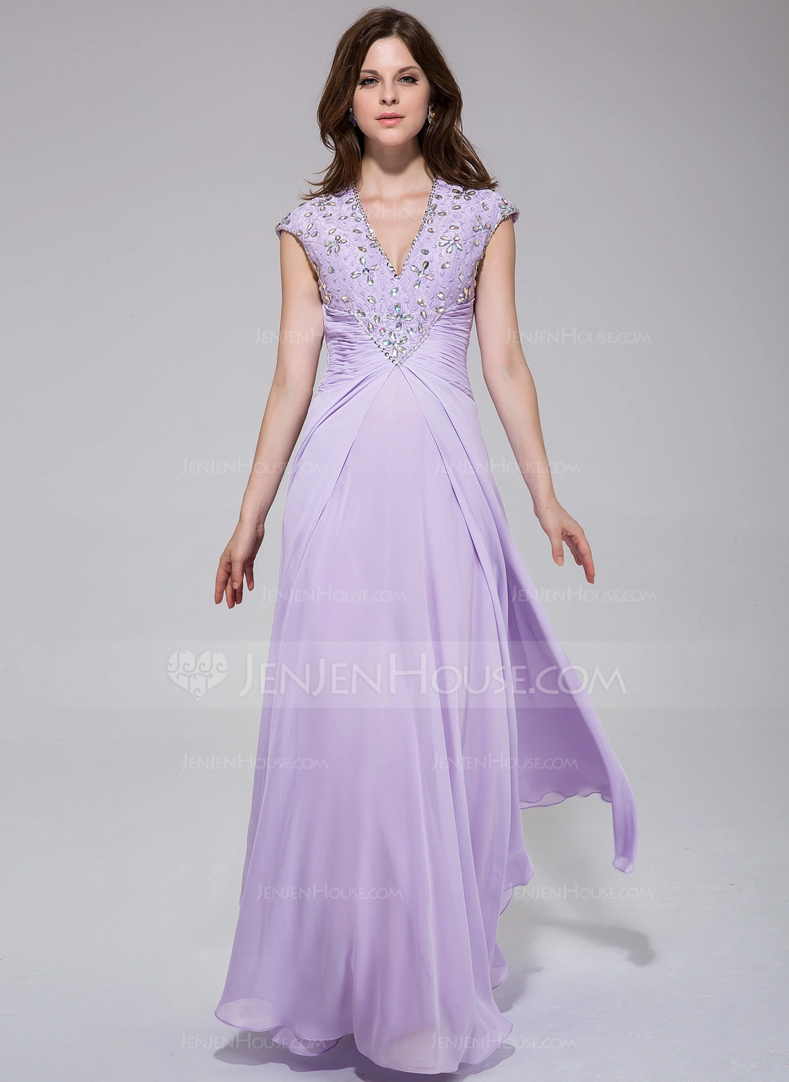 Flowy A-Line Pleated V-neck Ruffle Chiffon Dress Periwinkle