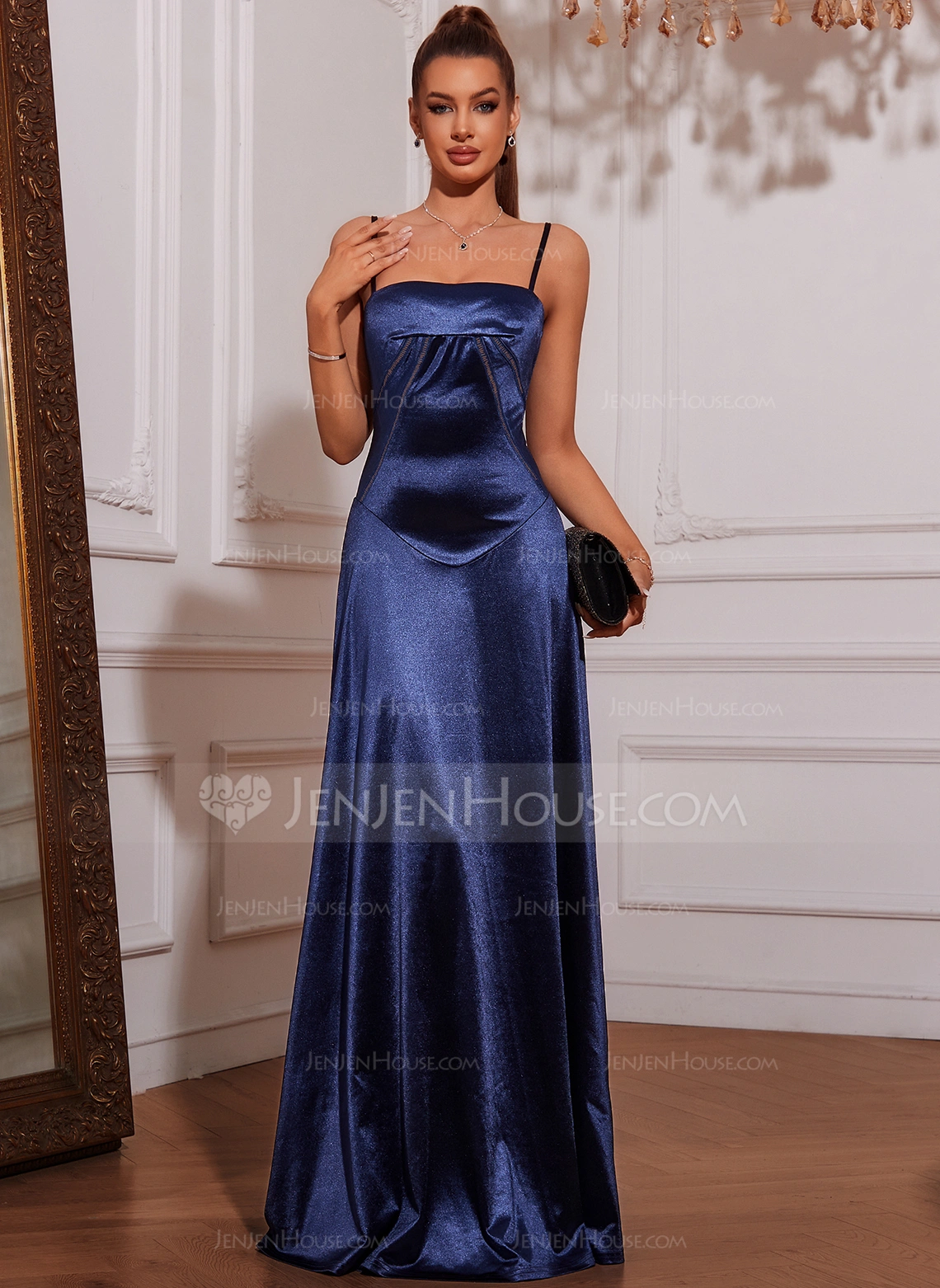 A-linjeklänning Fyrkantig urringning Golvlång Stretch Satin Balklänning till studentbal 