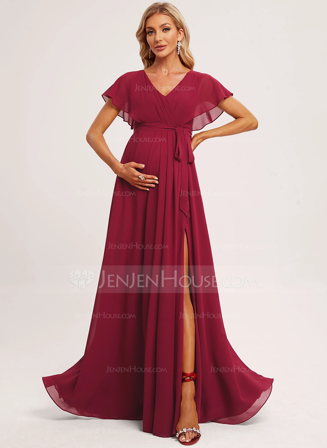A-line Ruffle Chiffon Maternity Dress