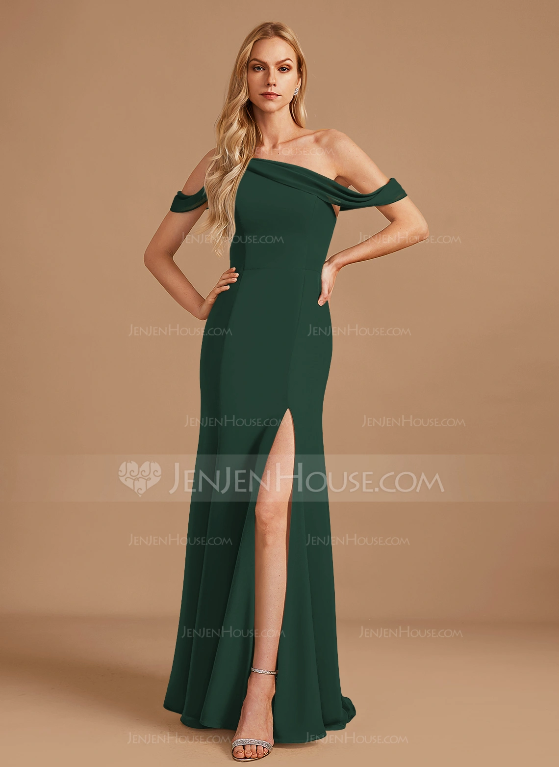 Trumpettimekot/merenneito yksiolkaiminen lattiaa hipova pituus sifonki morsiusneitojen mekko 