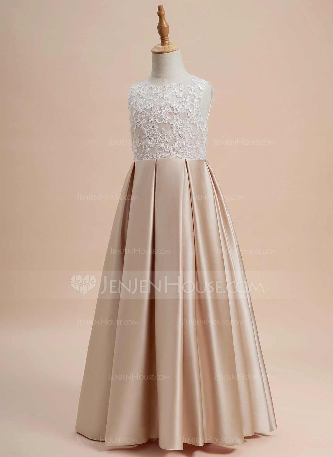 A-line kjole Scoop Gulvlengde Blonder/Satin Kjoler til Barn 