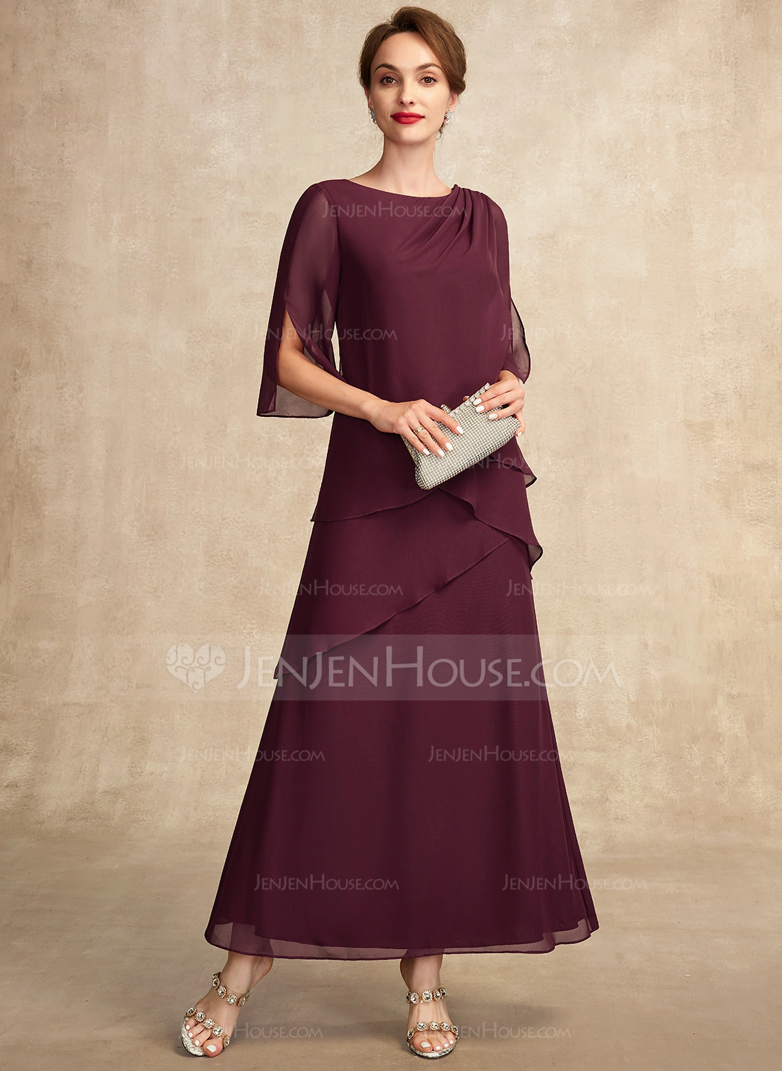 A-line kjole Scoop Ankel-lengde Chiffon Kjole til brudens mor med Plissert 