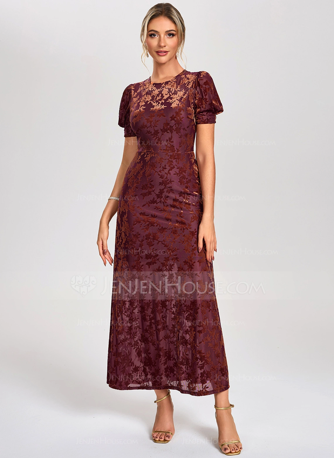 A-line Scoop Ankle-Length Velvet Cocktail Dress 