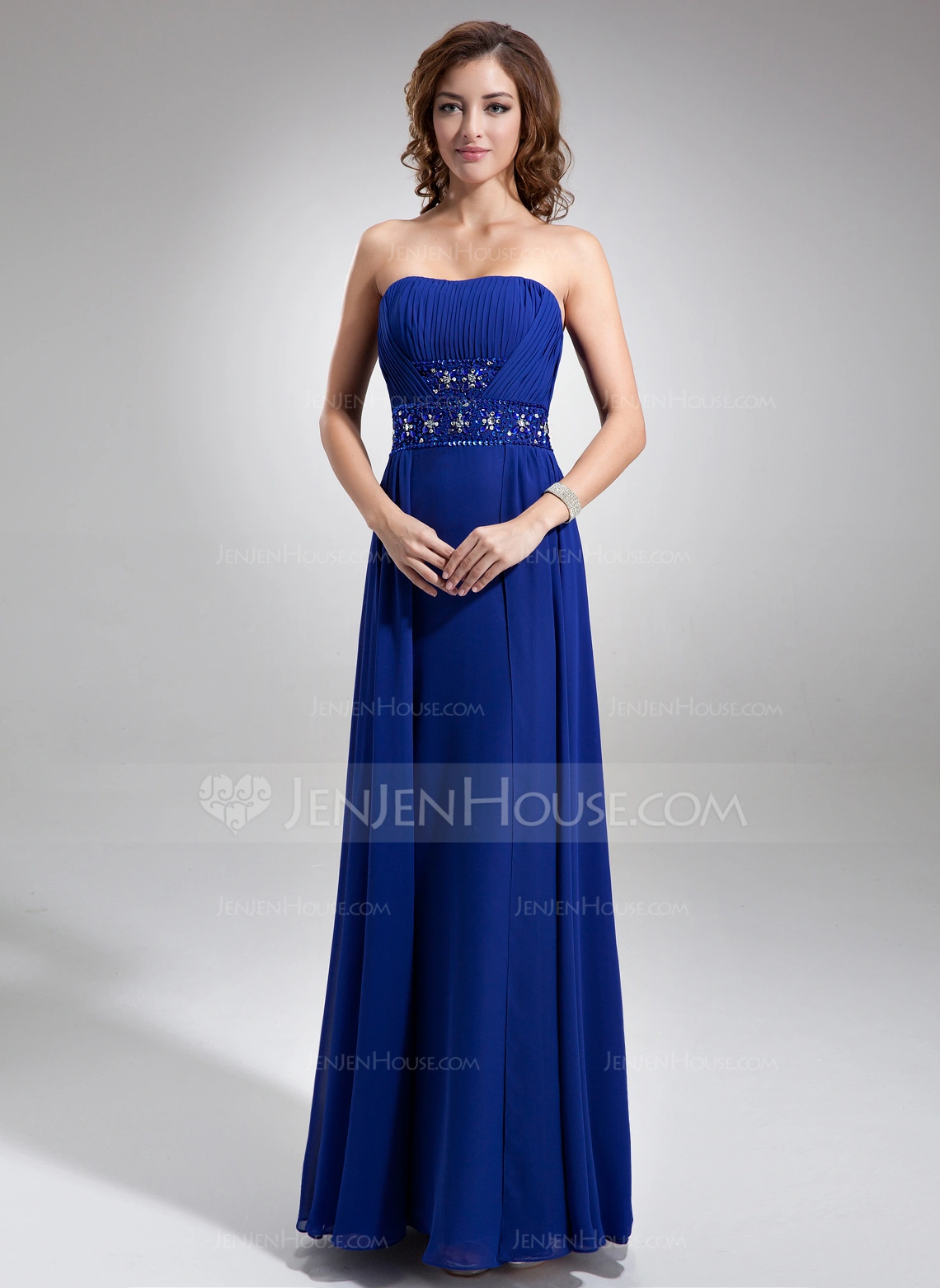 A-Line/Princess Chiffon Strapless Evening Dresses Floor-Length Sleeveless Party Dresses Ruffles