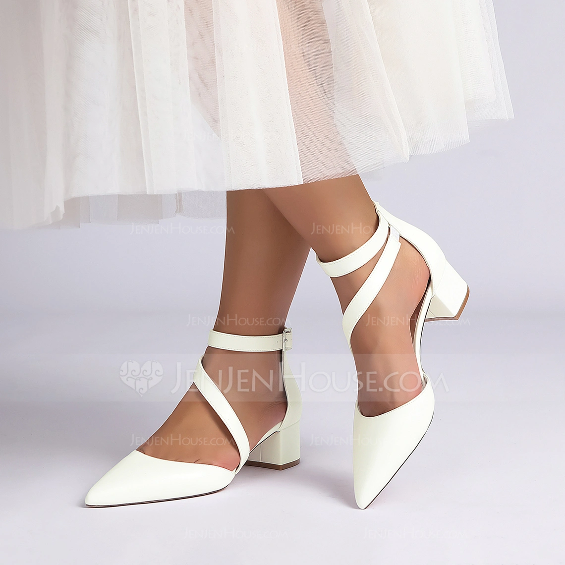Women's Heels Party Prom Evening Simple PU Leather Chunky Heel Block Heel Point Toe Solid Color Buckle Shoes 