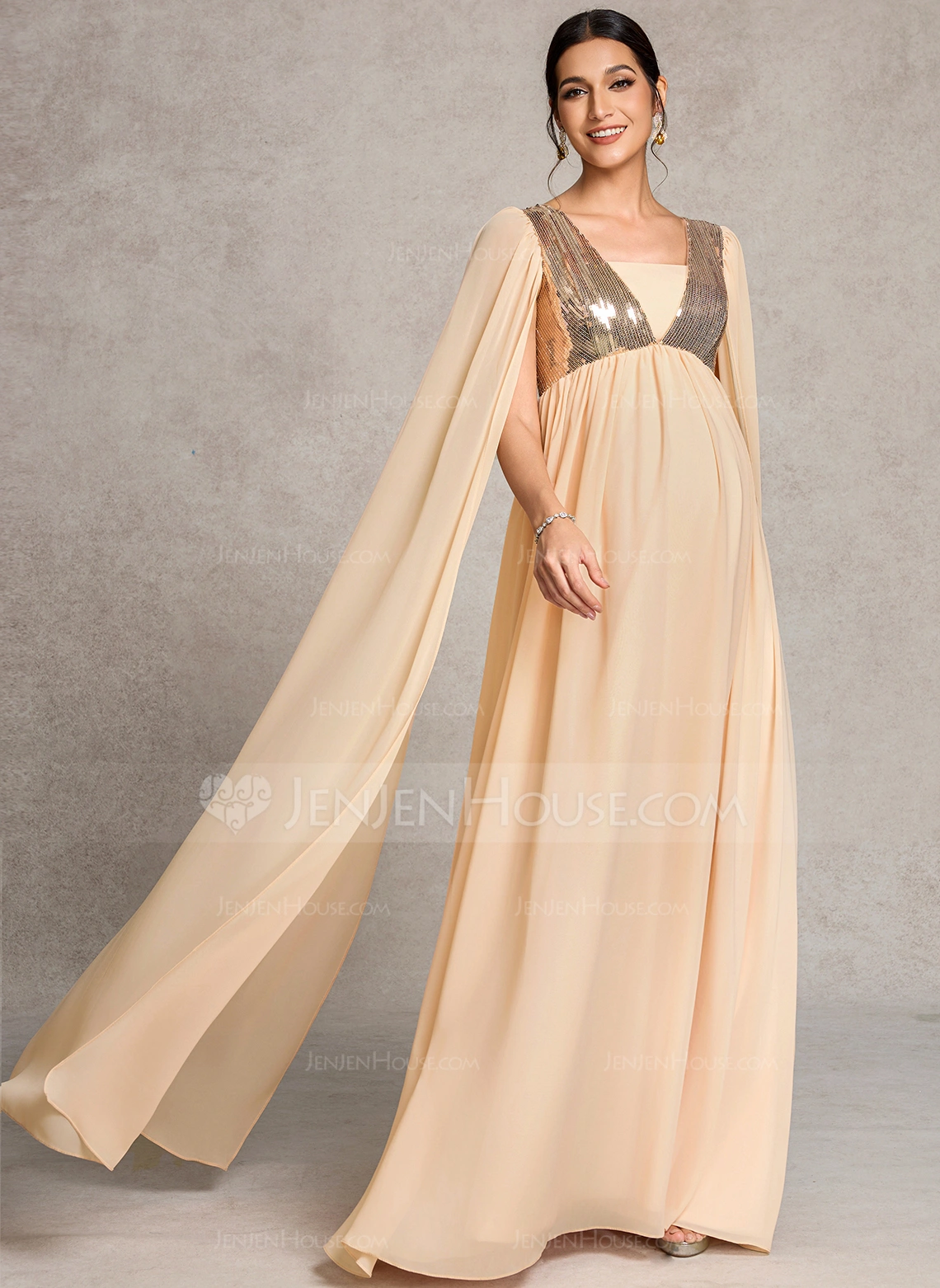 A-line Square Floor-Length Sequin Chiffon Maternity Dresses 